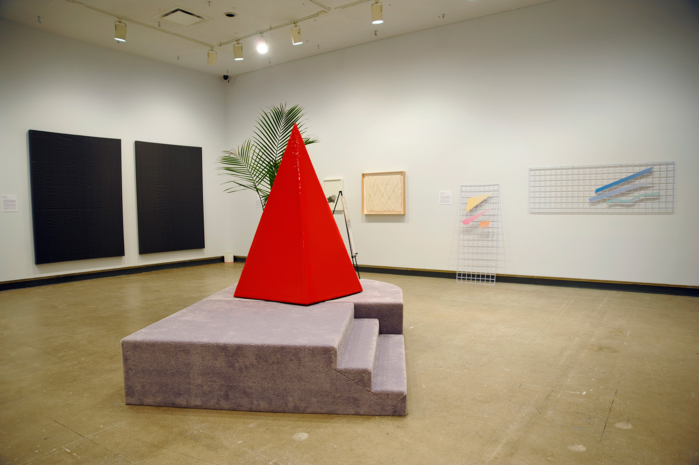 Installation view of Who’s Afraid of Purple, Orange and Green?, picturing works by Krista Buecking (foreground) and, left to right: Arabella Campbell, Luce Meunier and Sarah Nasby.