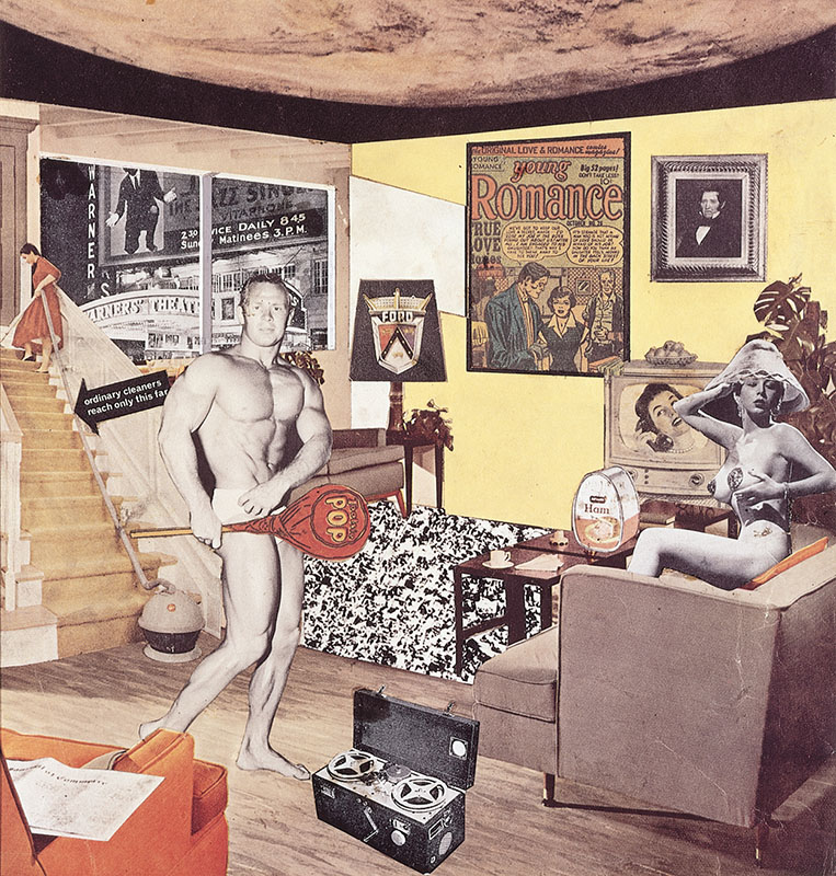 Richard Hamilton: Just what is it that makes today's homes so different, so appealing? (1956). Collage, 10.25 x 9.75 inches. Courtesy the Richard Hamilton Estate.