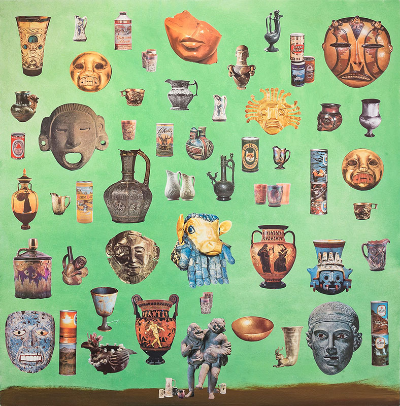 Joseph Tisiga: Untitled VI (2014). Paper collage, oil on canvas.